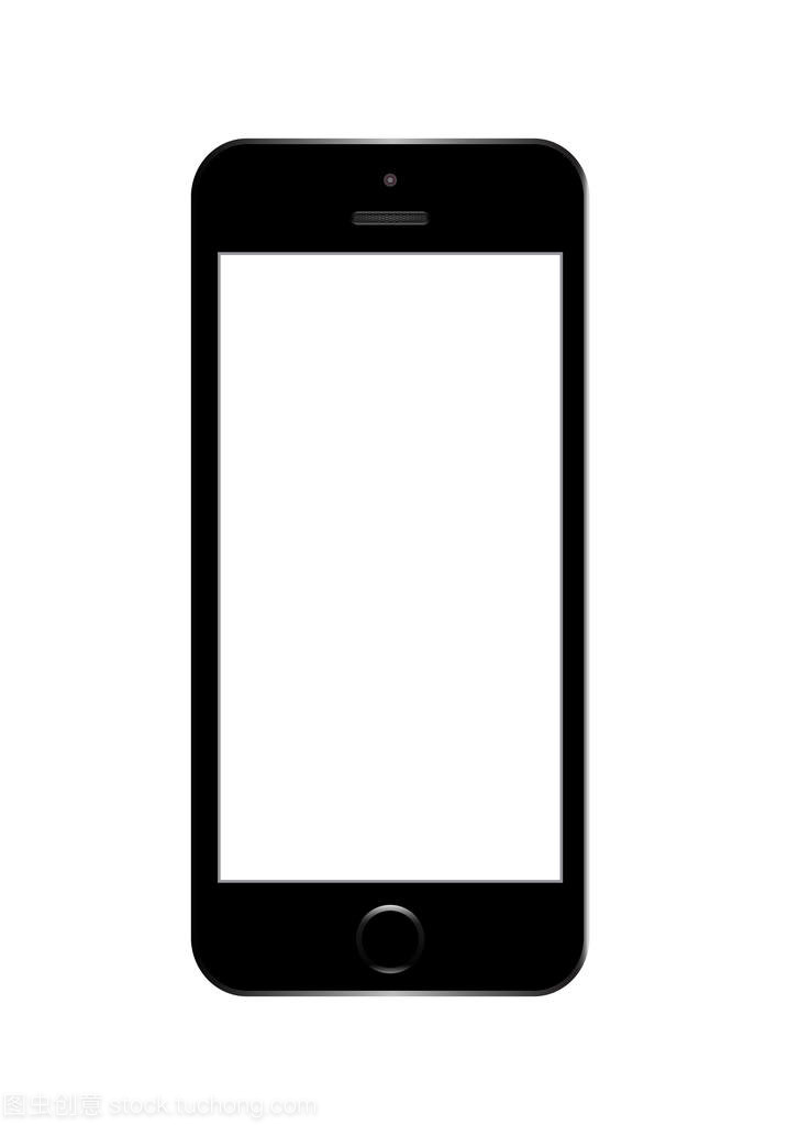 现实黑手机与空白屏幕上白色孤立。矢量图。Eps10